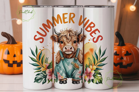 Summer Vibes Highland Cow Tumbler Wrap Sublimation PixelChick 