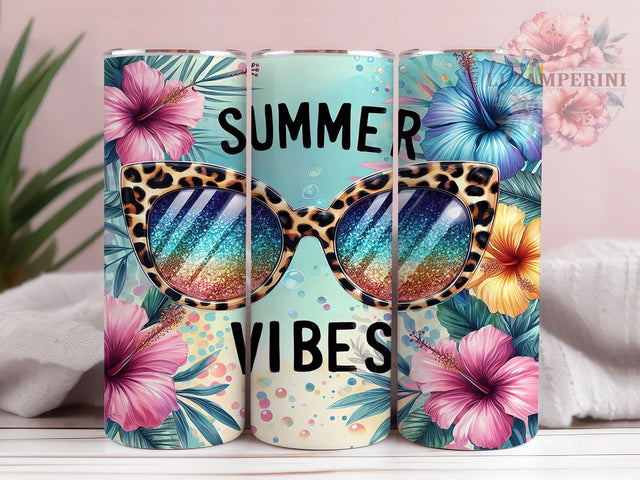 Summer Vibes Leopard Print 20oz Tropical Tumbler, Tropical Flowers Tumbler, 20oz Sublimation Wrap, Beach Aesthetic Tumbler, Vibrant Summer Tumbler, Vacation Gift Sublimation Li Zamperini 