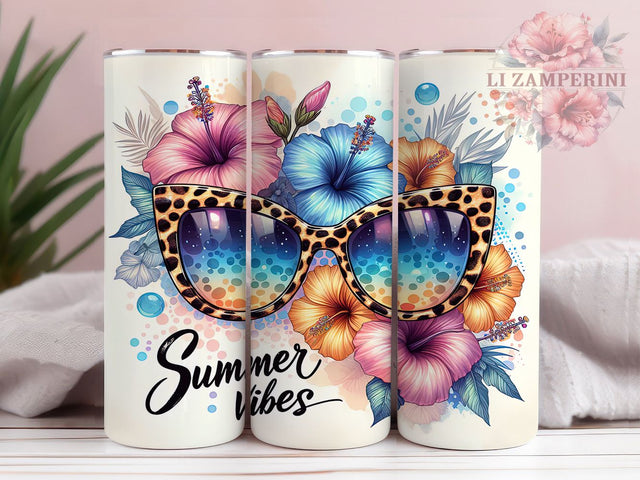 Summer Vibes Leopard Print 20oz Tropical Tumbler, Tropical Flowers Tumbler, 20oz Sublimation Wrap, Beach Aesthetic Tumbler, Vibrant Summer Tumbler, Vacation Gift Sublimation Li Zamperini 