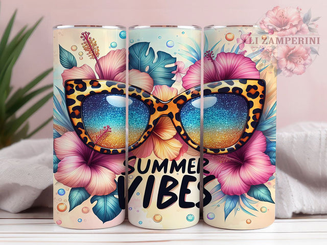 Summer Vibes Leopard Print 20oz Tropical Tumbler, Tropical Flowers Tumbler, 20oz Sublimation Wrap, Beach Aesthetic Tumbler, Vibrant Summer Tumbler, Vacation Gift Sublimation Li Zamperini 