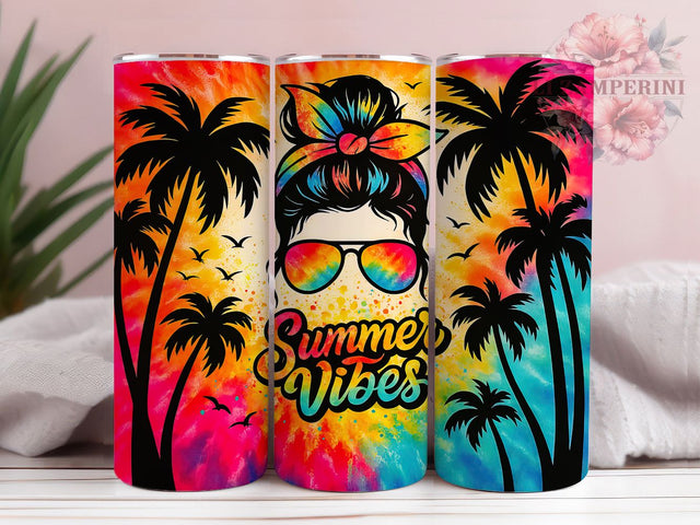 Summer Vibes Messy Bun Beach Girl Tumbler, Messy Bun Tumbler Wrap, 20oz Skinny Tumbler Design, Beach Girl Sublimation, Sunglasses Hair Wrap Tumbler, Cute Summer Tumbler Sublimation Li Zamperini 