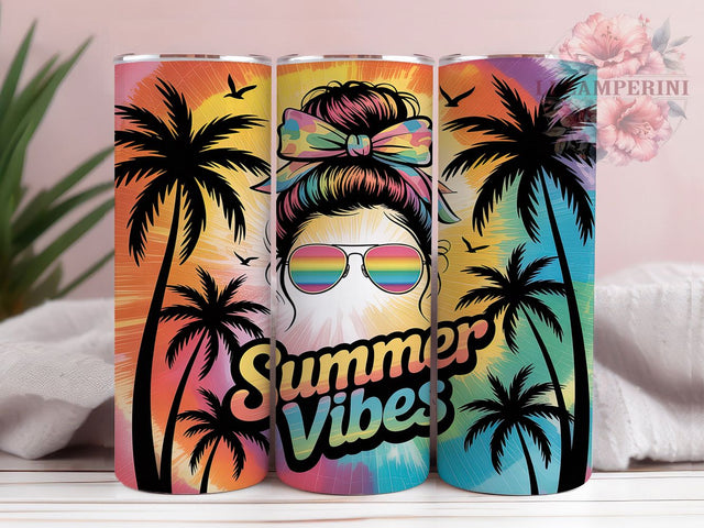 Summer Vibes Messy Bun Beach Girl Tumbler, Messy Bun Tumbler Wrap, 20oz Skinny Tumbler Design, Beach Girl Sublimation, Sunglasses Hair Wrap Tumbler, Cute Summer Tumbler Sublimation Li Zamperini 