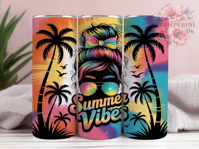 Summer Vibes Messy Bun Beach Girl Tumbler, Messy Bun Tumbler Wrap, 20oz Skinny Tumbler Design, Beach Girl Sublimation, Sunglasses Hair Wrap Tumbler, Cute Summer Tumbler Sublimation Li Zamperini 