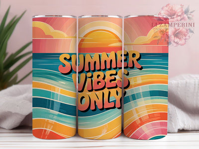 Summer Vibes Only 20oz Tumbler, Summer Vibes Only Phrase, Vibrant Sunset Beach Scene, Sublimation Tumbler Wrap, 20oz Tumbler, Fun Summer Gift, Tropical Coastal Style Sublimation Li Zamperini 