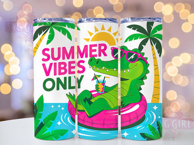 Summer Vibes Only 20oz Tumbler, Sunshine Vacation Wrap, Relaxed Alligator Design, Tropical Sublimation Theme, Beach Holiday Wrap, 20oz Tumbler Design, PNG Tumbler Wrap Sublimation SvggirlplusArt 
