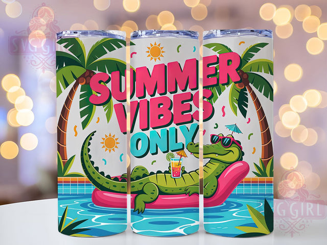 Summer Vibes Only 20oz Tumbler, Sunshine Vacation Wrap, Relaxed Alligator Design, Tropical Sublimation Theme, Beach Holiday Wrap, 20oz Tumbler Design, PNG Tumbler Wrap Sublimation SvggirlplusArt 