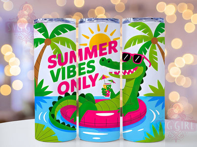 Summer Vibes Only 20oz Tumbler, Sunshine Vacation Wrap, Relaxed Alligator Design, Tropical Sublimation Theme, Beach Holiday Wrap, 20oz Tumbler Design, PNG Tumbler Wrap Sublimation SvggirlplusArt 