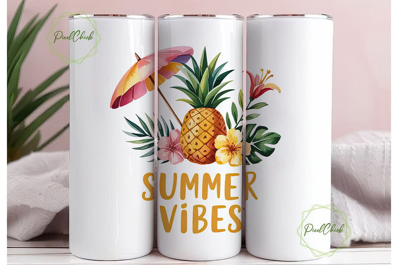 Summer Vibes Pineapple 20oz Tumbler Wrap Sublimation PixelChick 