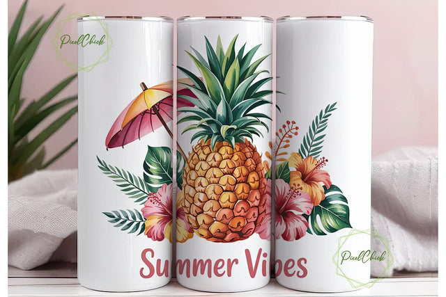 Summer Vibes Pineapple 20oz Tumbler Wrap Sublimation PixelChick 