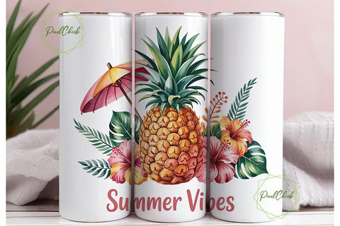 Summer Vibes Pineapple 20oz Tumbler Wrap Sublimation PixelChick 