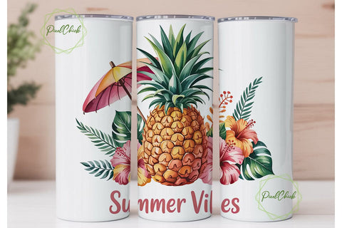 Summer Vibes Pineapple 20oz Tumbler Wrap Sublimation PixelChick 