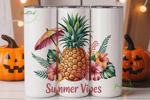 Summer Vibes Pineapple 20oz Tumbler Wrap Sublimation PixelChick 