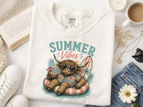 Summer vibes Png, Highland cow design Png SVG DesignDestine 