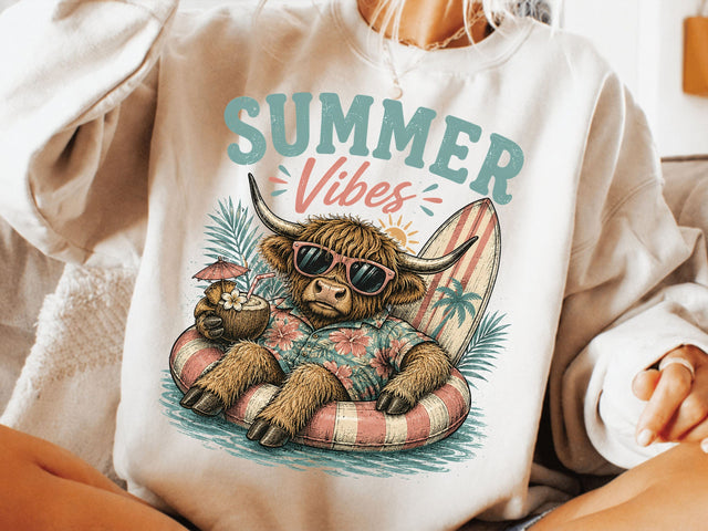Summer vibes Png, Highland cow design Png SVG DesignDestine 