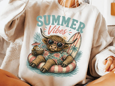 Summer vibes Png, Highland cow design Png SVG DesignDestine 