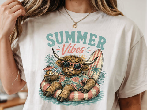 Summer vibes Png, Highland cow design Png SVG DesignDestine 