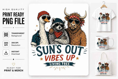 Summer Vibes PNG Sun's Out Vibes Up Funny Animal Sublimation SVG BillahCrafts 