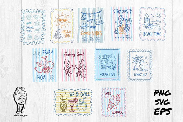 summer vibes Preppy Hand Drawn bundle SVG dadan_pm 