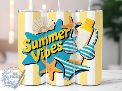 Summer Vibes Quote 20oz Tumbler, Summer Vibes Quote, Bright Yellow and Bold Blue Palette, Tropical Sublimation Design, Vintage Summer Vibes, Ocean Theme Wrap, 20oz Tumbler Wrap, Sublimation Design PNG Sublimation ToriDesigns 