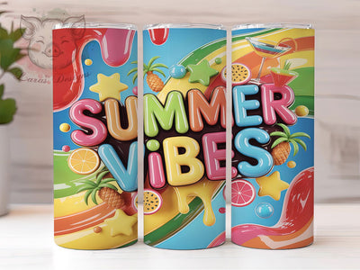 Summer Vibes Rainbow 20oz Tumbler, 3D Text Art, Rainbow Gradient, Glossy Texture, High Energy Design, Skinny Tumbler, Sublimation PNG Sublimation Lara' s Designs 
