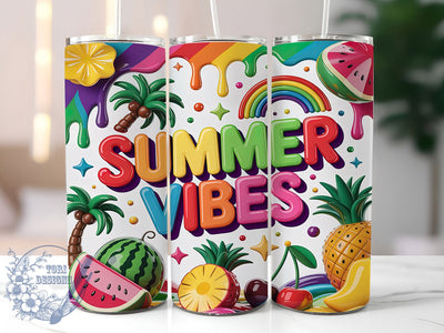 Summer Vibes Rainbow 20oz Tumbler, Summer Vibes, Rainbow Motif, Colorful Theme, Tropical Style, Beach Party, Skinny Tumbler, Sublimation PNG Sublimation ToriDesigns 