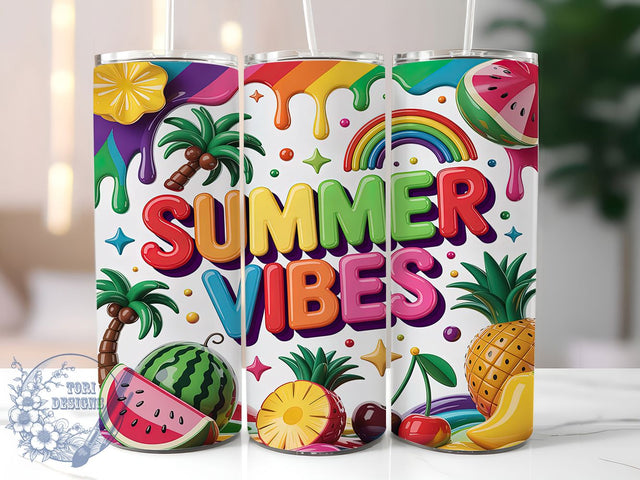 Summer Vibes Rainbow 20oz Tumbler, Summer Vibes, Rainbow Motif, Colorful Theme, Tropical Style, Beach Party, Skinny Tumbler, Sublimation PNG Sublimation ToriDesigns 
