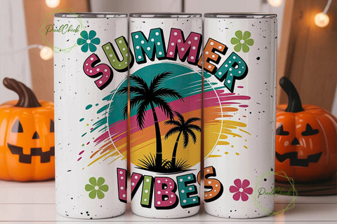 SUMMER VIBES Retro Tumbler Wrap PNG Sublimation PixelChick 