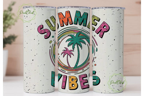 SUMMER VIBES Retro Tumbler Wrap PNG Sublimation PixelChick 