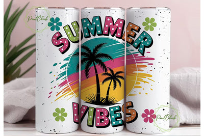 SUMMER VIBES Retro Tumbler Wrap PNG Sublimation PixelChick 