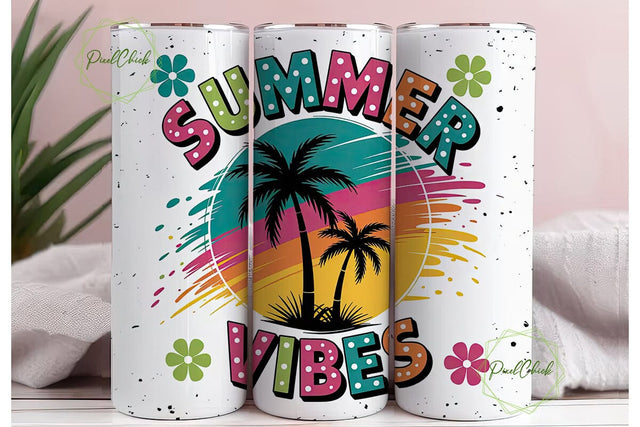 SUMMER VIBES Retro Tumbler Wrap PNG Sublimation PixelChick 