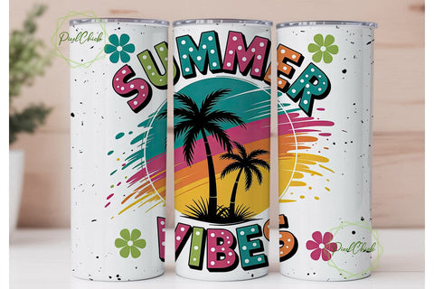SUMMER VIBES Retro Tumbler Wrap PNG Sublimation PixelChick 