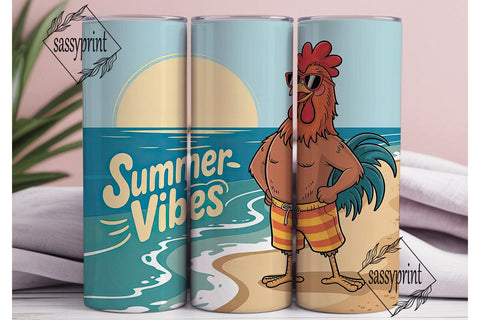 Summer Vibes Rooster 20oz Tumbler Wrap Sublimation sassyprint 