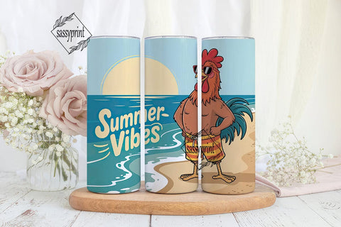 Summer Vibes Rooster 20oz Tumbler Wrap Sublimation sassyprint 