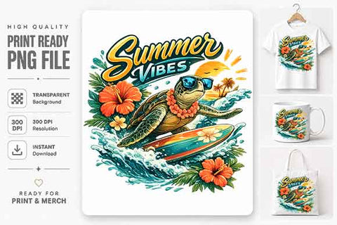 Summer Vibes Sea Turtle PNG Tropical Beach Sublimation Design SVG BillahCrafts 