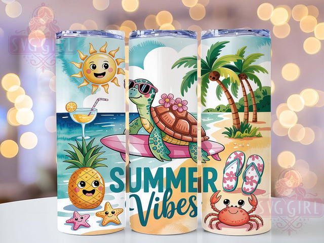Summer Vibes & Sea Turtle Tumbler Wrap, Sea Turtle Sublimation, 20Oz Tumbler Wrap, Coastal Drinkware Design, Ocean Turtle Cup Wrap, Beach Sea Turtle Tumbler, Marine Life Sublimation Sublimation SvggirlplusArt 