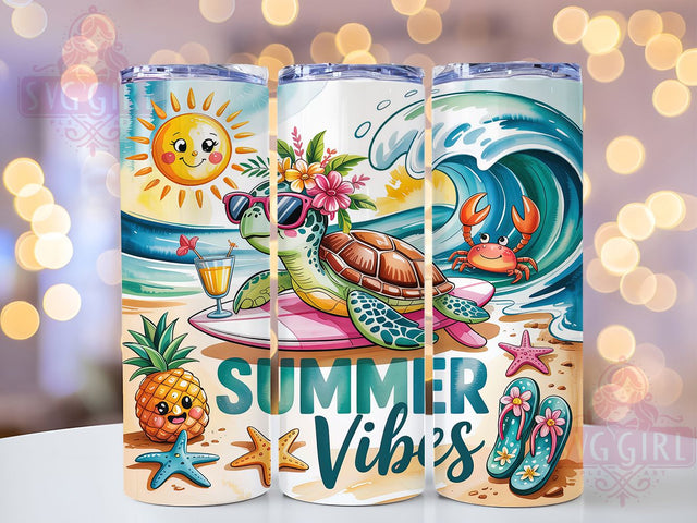 Summer Vibes & Sea Turtle Tumbler Wrap, Sea Turtle Sublimation, 20Oz Tumbler Wrap, Coastal Drinkware Design, Ocean Turtle Cup Wrap, Beach Sea Turtle Tumbler, Marine Life Sublimation Sublimation SvggirlplusArt 