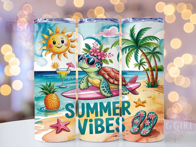 Summer Vibes & Sea Turtle Tumbler Wrap, Sea Turtle Sublimation, 20Oz Tumbler Wrap, Coastal Drinkware Design, Ocean Turtle Cup Wrap, Beach Sea Turtle Tumbler, Marine Life Sublimation Sublimation SvggirlplusArt 