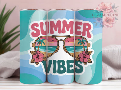 Summer Vibes Shades 20oz Tumbler, Summer Vibes Quote, Sunglasses Illustration, Sublimation Tumbler Wrap, 20oz Tumbler, Coastal Summer Gift, Bright Ocean Style Sublimation Li Zamperini 
