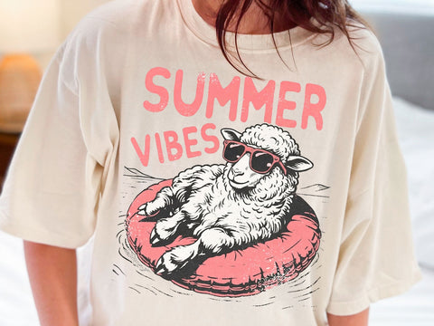 Summer Vibes Sheep PNG, Cute Sheep Floatie Sublimation Design SVG DesignDestine 