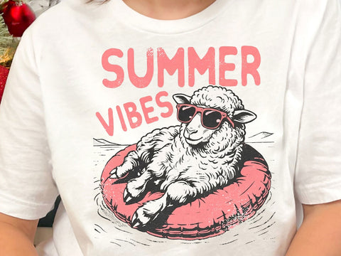 Summer Vibes Sheep PNG, Cute Sheep Floatie Sublimation Design SVG DesignDestine 
