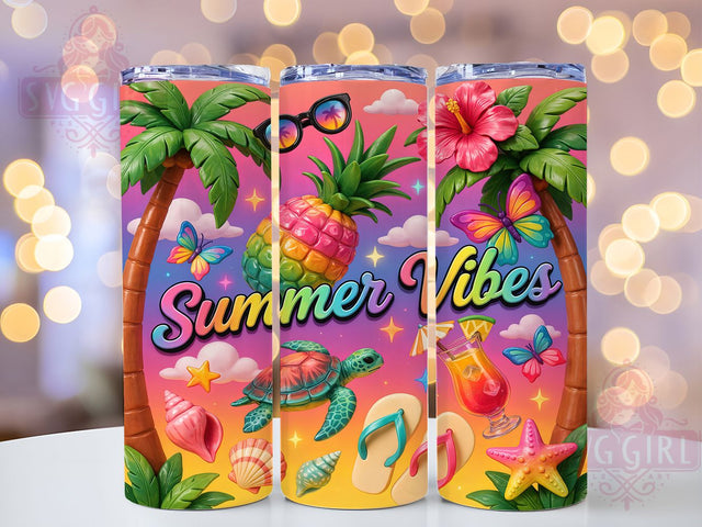 Summer Vibes Tropical 20oz Tumbler, Tropical Design, Summer Vibes, Palm Pattern, Sublimation Wrap, 20oz Tumbler, Beach Aesthetic, Vacation Theme Sublimation SvggirlplusArt 