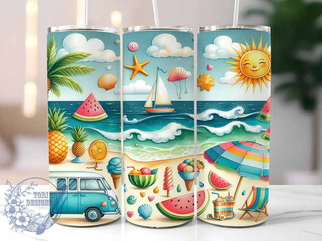 Summer Vibes Tropical Beach Tumbler, Beach Tumbler Wrap, 20oz Sublimation Design, Tropical Tumbler PNG, Vacation Tumbler Wrap, Ocean Sunset Tumbler, Bright Summer Tumbler Sublimation ToriDesigns 