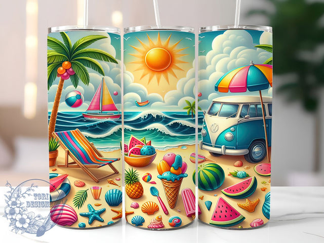 Summer Vibes Tropical Beach Tumbler, Beach Tumbler Wrap, 20oz Sublimation Design, Tropical Tumbler PNG, Vacation Tumbler Wrap, Ocean Sunset Tumbler, Bright Summer Tumbler Sublimation ToriDesigns 