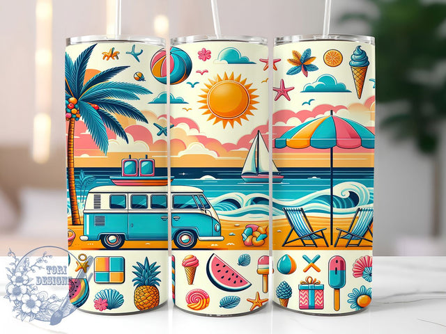 Summer Vibes Tropical Beach Tumbler, Beach Tumbler Wrap, 20oz Sublimation Design, Tropical Tumbler PNG, Vacation Tumbler Wrap, Ocean Sunset Tumbler, Bright Summer Tumbler Sublimation ToriDesigns 