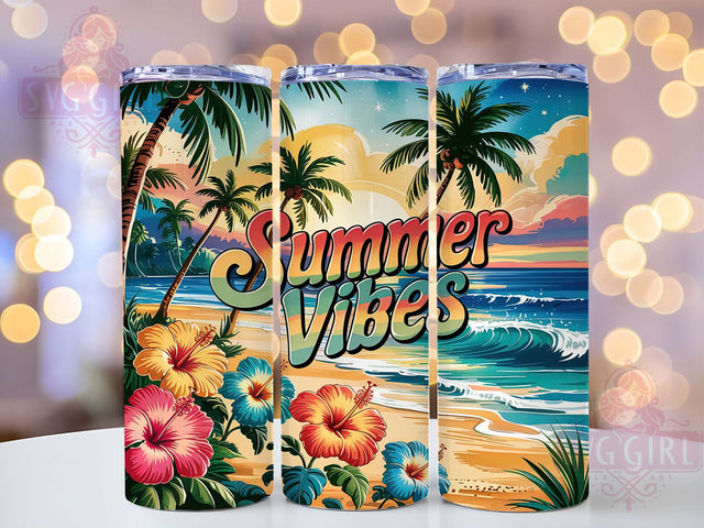 Summer Vibes Tropical Beach Tumbler Wrap, Tropical Beach Tumbler, 20oz Tumbler Wrap, Sublimation Design, Beach Tumbler, Tropical Tumbler, Vacation Tumbler Sublimation SvggirlplusArt 