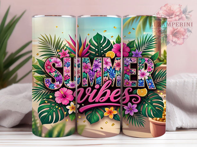 Summer Vibes Tropical Floral 20oz Tumbler, Summer Vibes, Tropical Floral, Island Motif, Sublimation Wrap, 20oz Tumbler, Bright Aesthetic, Vacation Charm Sublimation Li Zamperini 
