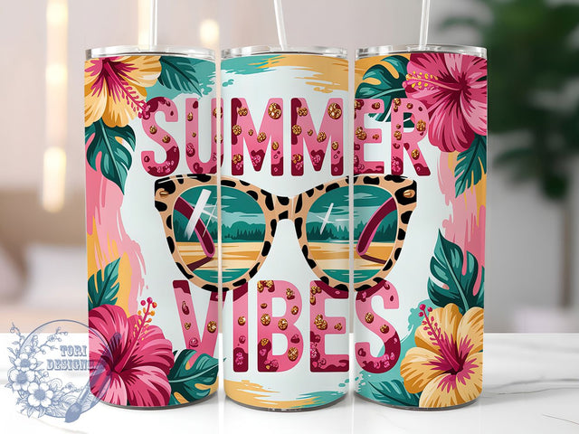 Summer Vibes Tropical Floral Beach Tumbler, Tropical Flowers Wrap, 20oz Sublimation Design, Beach Vibes PNG, Floral Summer Cup, Vacation Tumbler Wrap, Bright Tropical Design Sublimation ToriDesigns 