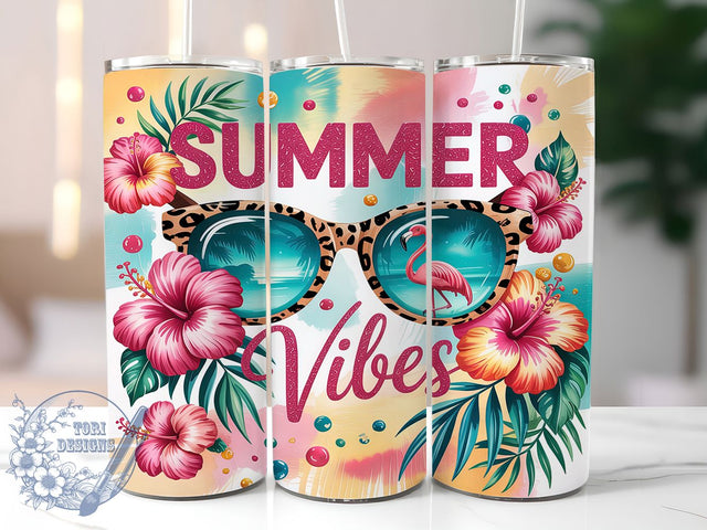 Summer Vibes Tropical Floral Beach Tumbler, Tropical Flowers Wrap, 20oz Sublimation Design, Beach Vibes PNG, Floral Summer Cup, Vacation Tumbler Wrap, Bright Tropical Design Sublimation ToriDesigns 