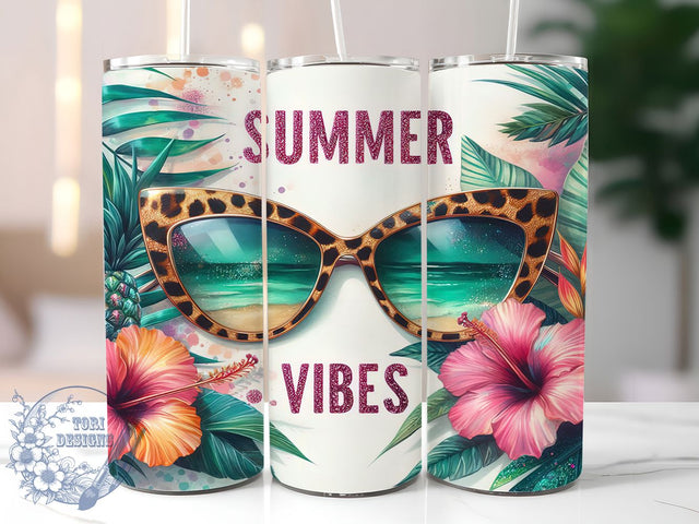 Summer Vibes Tropical Floral Beach Tumbler, Tropical Flowers Wrap, 20oz Sublimation Design, Beach Vibes PNG, Floral Summer Cup, Vacation Tumbler Wrap, Bright Tropical Design Sublimation ToriDesigns 