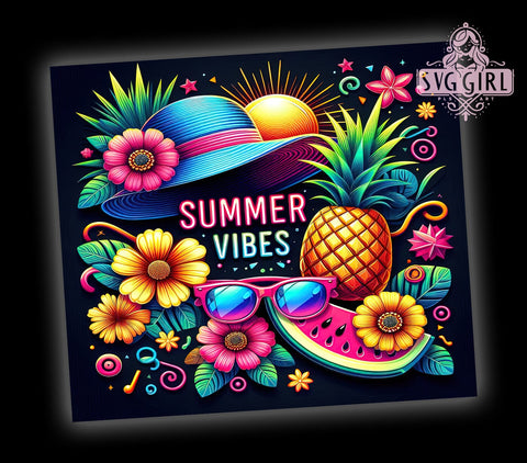 Summer Vibes Tropical Flowers 20oz Tumbler Wrap Sublimation Design, Straight Tapered Tumbler Wrap, Summer Tumbler Png, Instant Digital Download Sublimation SvggirlplusArt 